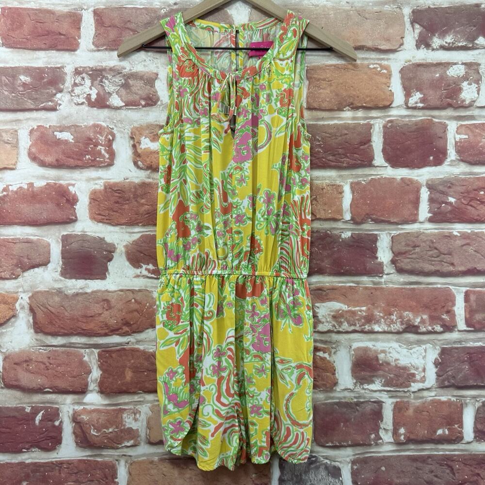 Lilly Pulitzer Happy Place Shorts Romper Womens XS Yellow Garden Floral Abstract